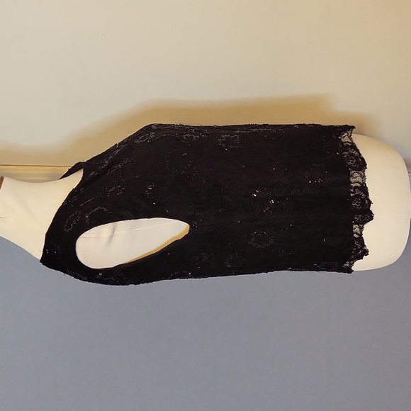 Alice + Olivia Black Top Tank Sequins Beads Circles Lace Layered Small - Picture 4 of 5